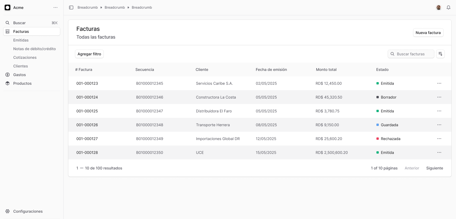 Interfaz de Becloud — emisión de comprobantes fiscales electrónicos